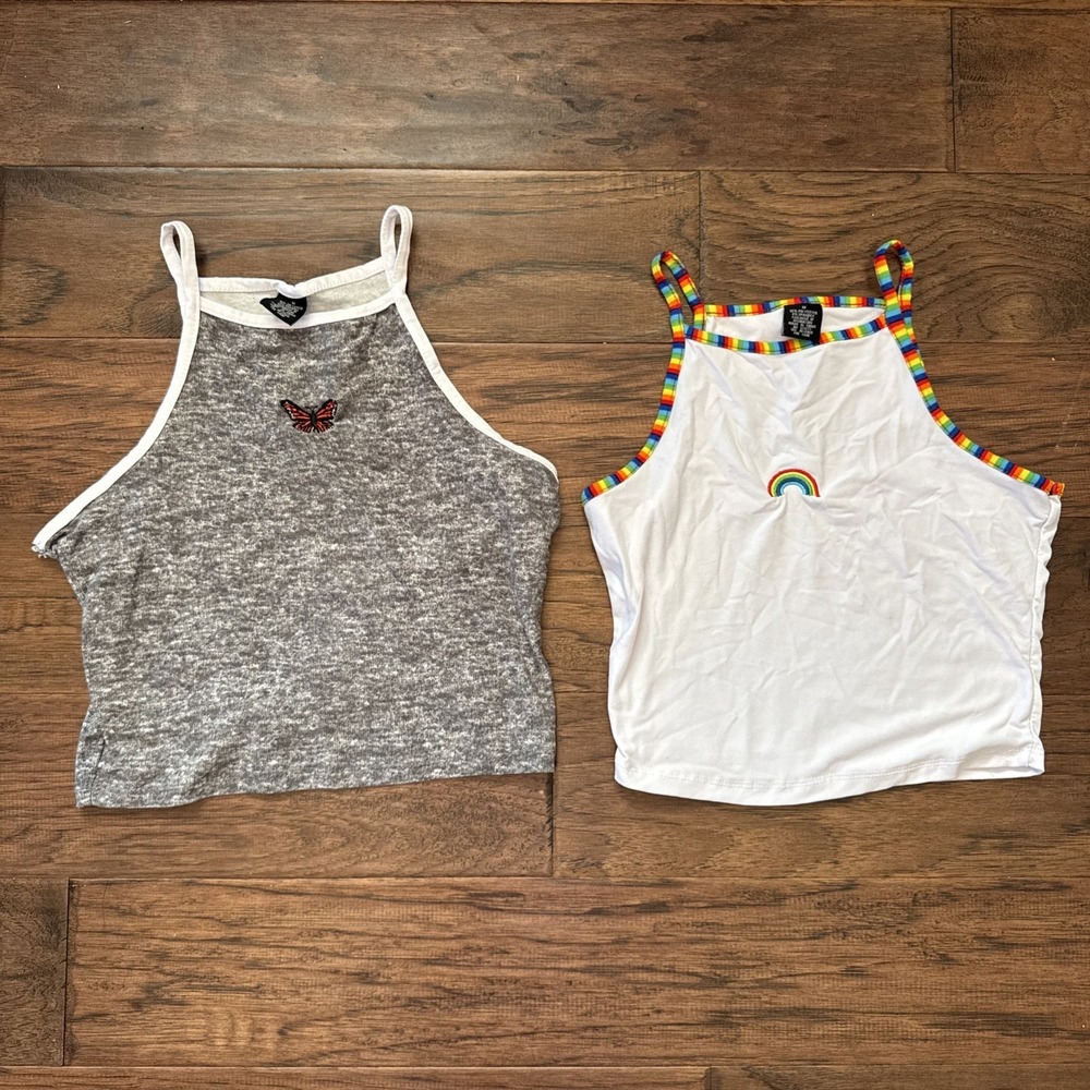 Crop Tank Top Butterfly Rainbow Y2K 90s Festival Boho Spaghetti Strap Medium